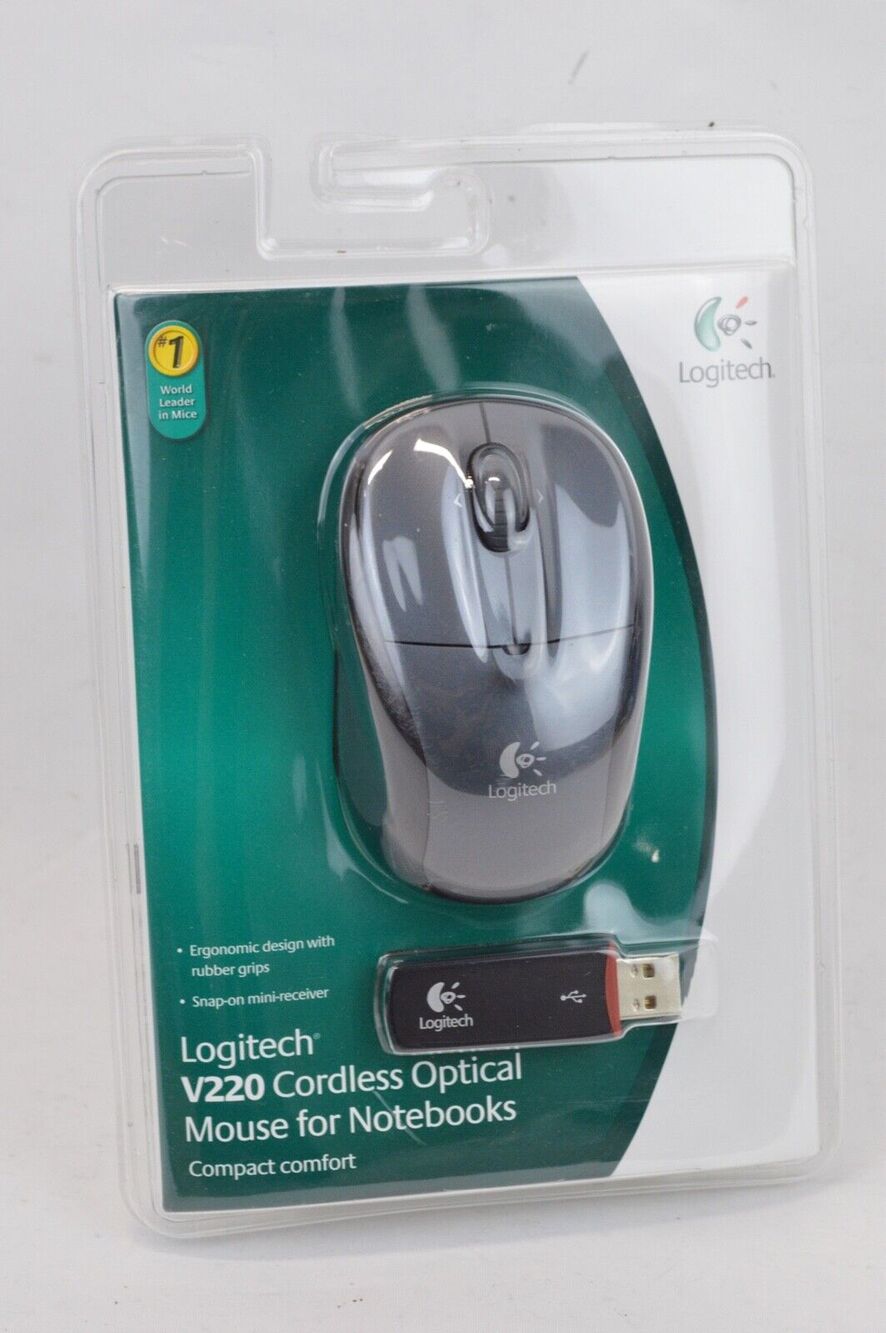 Logitech V220 Computer Wireless USB Cordless Optical Mouse for Notebooks Black
